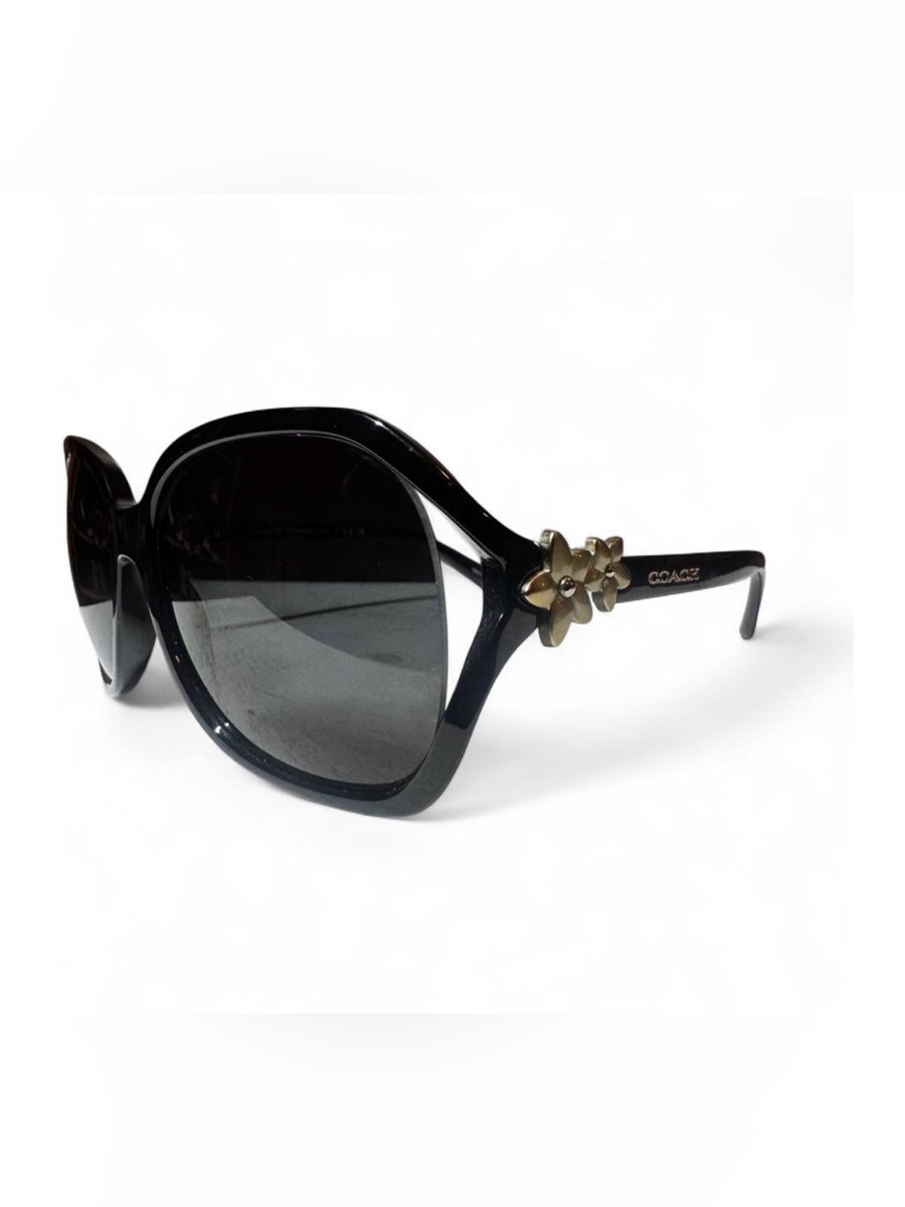 Coach Black Oversized Sunglasses with Gold Flower Accent